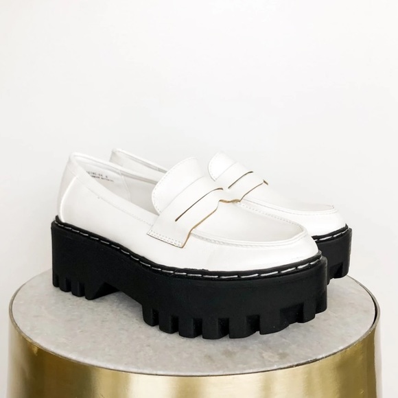 White Chunky Platform Penny Loafers - Picture 3 of 10
